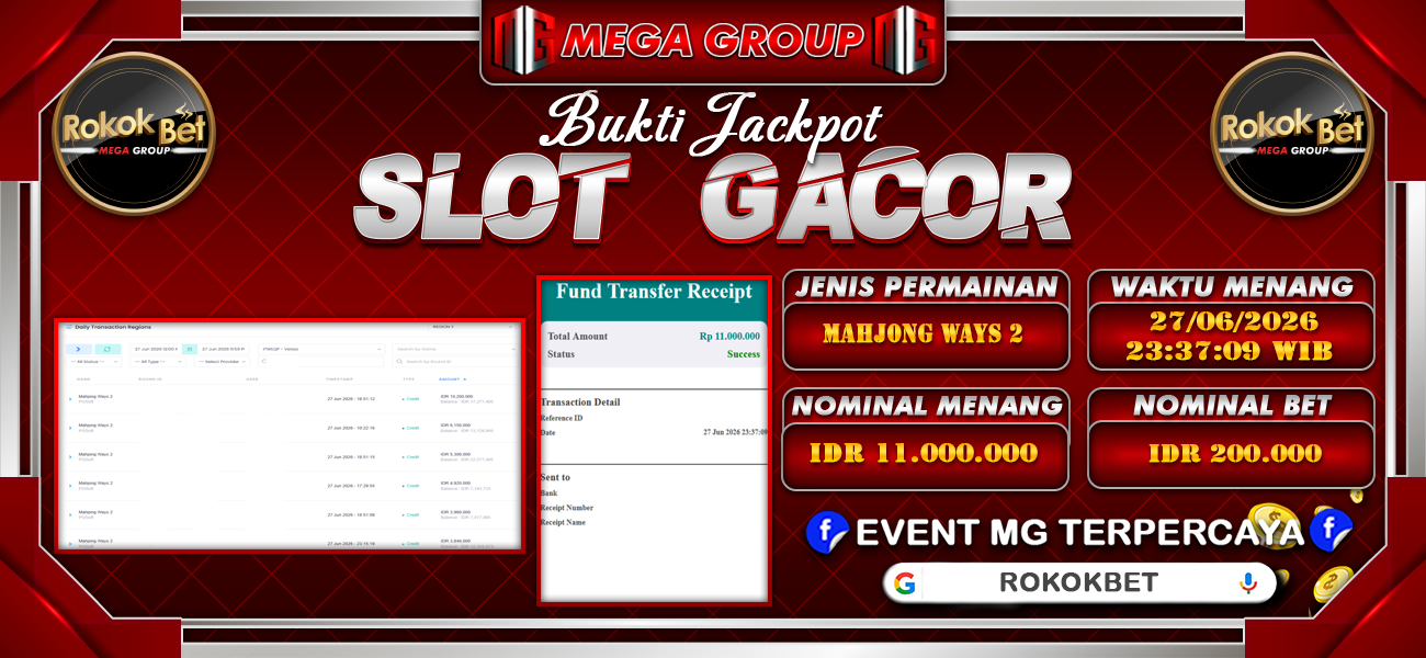 Bukti JP situs Rokokbet hari Sabtu, 27 Juni 2026